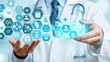 © Wayu - Human body hologram touch concept and medical icon network connection on virtual screen; technology innovation in science and medicine.
