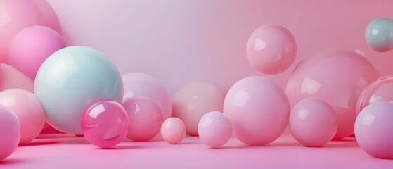 Poster - An abstract background with neon balls, primitive geometric shapes, a simple mockup with minimal elements, and a minimalist design