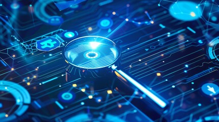 Poster - Magnifying Glass on Blue Circuit Board