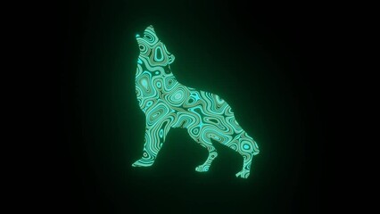 Wall Mural - 4k video animation of beautiful green texture or pattern formation on the wolf body shape, isolated 