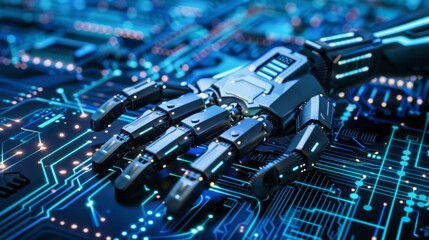 Leinwandbilder - Robotic Hand Placed on Computer Circuit