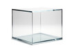 © yousaf - A square glass box rests elegantly on a stark white background