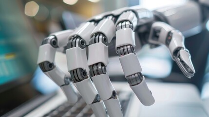 Aufkleber - Robot Hand over Laptop Keyboard Backdrop