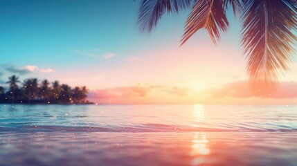 Canvas Print - Palm trees sway on a tropical beach at sunset