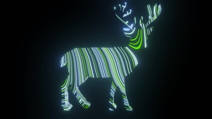 Wall Mural - 4k video of colorful green lining texture or pattern formation on the majestic deer body shape, isol