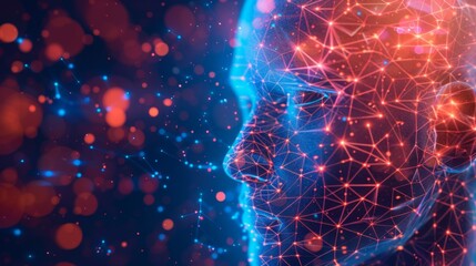 Fototapete - Man Face With Network of Dots