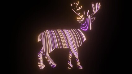 Wall Mural - 4k video of colorful purple lining texture or pattern formation on the majestic deer body shape, iso