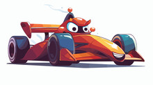 Cartoon Smiling Formula Racing Car Mascot Flat Vector