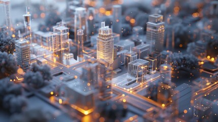 Poster - Futuristic Smart City With Glowing Connections at Twilight