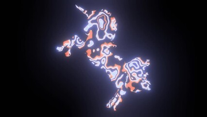 Wall Mural - 4k video animation of beautiful texture or pattern formation on the unicorn body shape, isolated on 