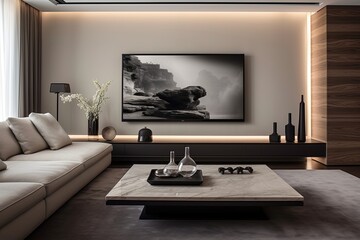 Sleek Urban Living Room: Wall-Mounted TV and Modern D�cor Design Inspiration