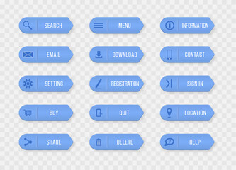 Colored rectangular web buttons contact us isolated on white background. Design elements for website or app.