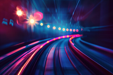 Poster - Abstract futuristic background with lights and motion blur. A slide background for showcasing digital content. Background image. Created with Generative AI technology.