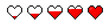 Pixel art heart. Pixel heart icon set. Pixel game life bar. Vector art 8 bit health heart bar. 