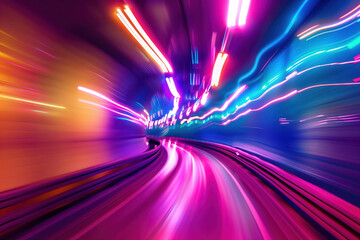 Poster - Abstract futuristic background with lights and motion blur. A slide background for showcasing digital content. Background image. Created with Generative AI technology.