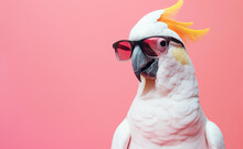 White Cockatoo Parrot Wearing Sunglasses.