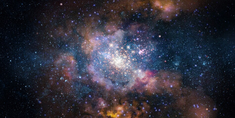 Wall Mural - Space scene with stars in the galaxy. Panorama. Universe filled with stars, nebula and galaxy,. Elements of this image furnished by NASA.