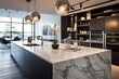 Sleek Kitchen and Marble Countertops in Stylish Penthouse Apartment Designs