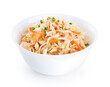 Sauerkraut with carrots and green onion in bowl isolated on white background. With clipping path.