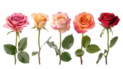 Canvas Print - There are five types of roses isolated on a white background with clipping paths