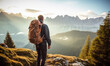 Male hiker traveling, walking alone Italian Dolomites