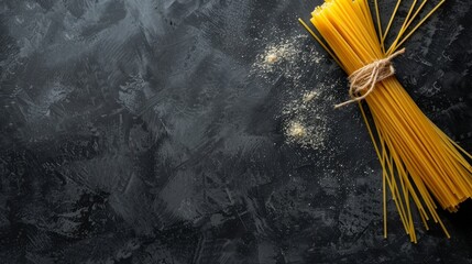 Poster - The background of this image is a stone slate with spaghetti.