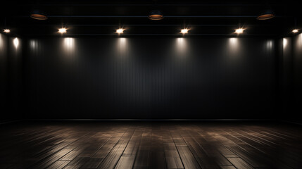 Canvas Print - Dark grey gradient background spotlight on empty studio room. Empty dark abstract cement wall and studio room with smoke float up interior texture for display products wall background.