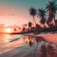 Canvas Print - A serene beach with palm trees.