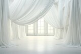 Fototapeta  - Elegant white drapes in a spacious room