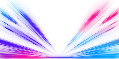 Aufkleber - Panoramic high speed technology concept, light abstract background. Abstract neon light rays background. Car road silhouette with light and motion effect. Vector PNG.	