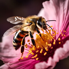 Sticker - Close-up of a bee pollinating a flower. 