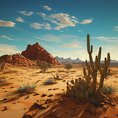 Poster - Desert landscape with a lone cactus.