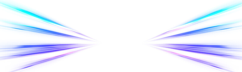 Aufkleber - Panoramic high speed technology concept, light abstract background. Abstract neon light rays background. Car road silhouette with light and motion effect. Vector PNG.	