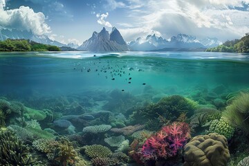 Wall Mural - Underwater view of beautiful tropical coral reef.