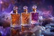 Purple, Yellow, and Orange Bottles of Perfume on Display Generative AI