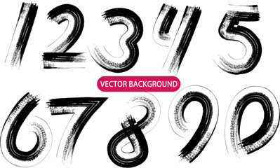 Brush stroke alphabet numbers digital style hand drawn doodle sketch. Blue numbers 1, 2, 3, 4, 5, 6, 7, 8, 9, 0 hand drawn with a brush. Vector illustration. Isolated on white background.