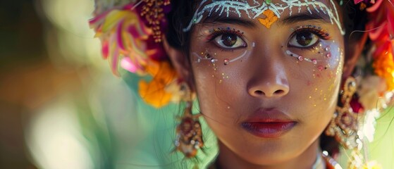 Wall Mural - The traditional Balinese ceremony, a woman in a close-up portrait.