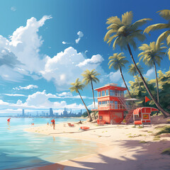 Wall Mural - Tropical beach with AI lifeguards. 