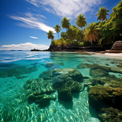 Wall Mural - Tropical island with crystal-clear turquoise water