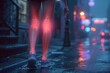Person Walking Down Street at Night