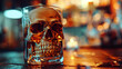 Skull in a glass symbolizing death by alcoholism.