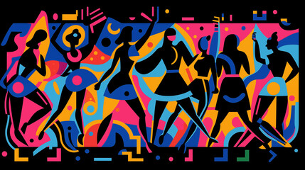 Poster - jazz night abstract party 2d cartoon illustration. stylized figures festive nightlife flat image col