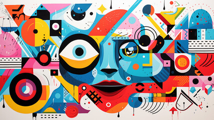 Aufkleber - eclectic abstract painting background image. surreal elements and vivid colors flat colorful illustr