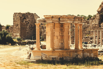 Wall Mural - Tyche Temple in Side and ruins of Commercial Agora. Side, Antalya, Turkey (Turkiye)