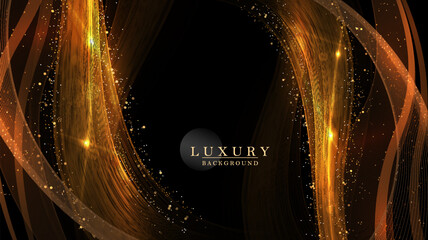 Wall Mural - Illustration with an isolated wavy pattern in a gold, copper tone on a black background.