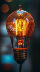 Wall Mural - A close up of a light bulb with an orange glow, AI