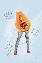 Poster - Creative trend collage of papaya fruit sexy female legs erotic sexshop shopping concept weird freak bizarre unusual fantasy