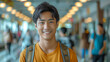 Asian young man student smiling at camera in university