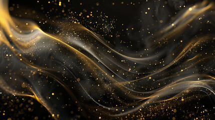 Wall Mural - beautiful dark abstract space background with wave shaped golden dust splash