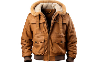 Wall Mural - A brown leather jacket with a luxurious fur-lined hood